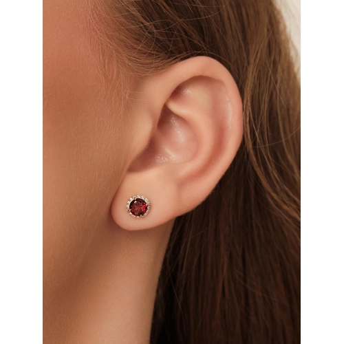 Серьги пусеты из золота 585 пробы с гранатом и фианитами