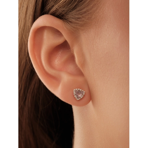 Серьги пусеты из золота 585 пробы с аметистами и фианитами