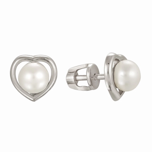 Серьги пусеты из серебра 925 пробы с жемчугом