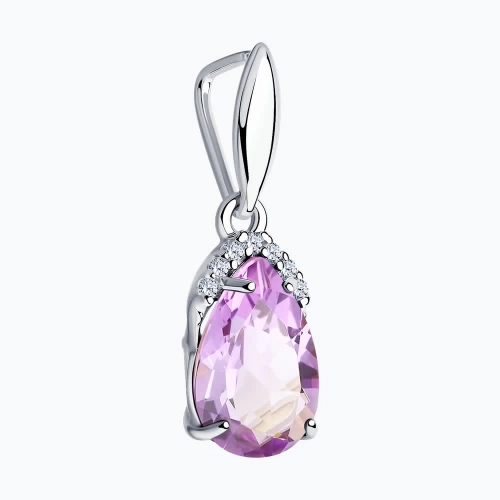Подвеска из серебра 925 пробы с аметистом и фианитами