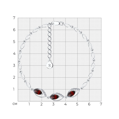 Браслет из серебра 925 пробы с гранатом и фианитами