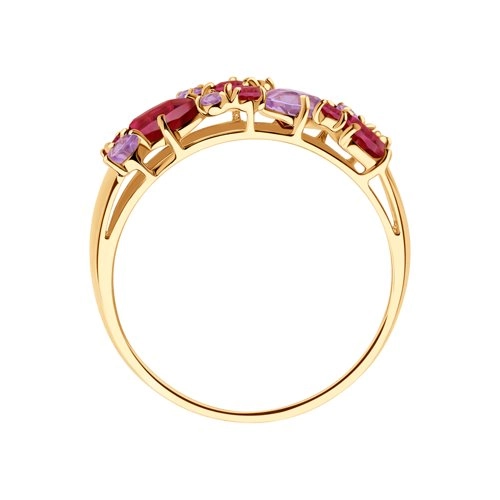 Кольцо из золота 585 пробы с аметистами и родолитами