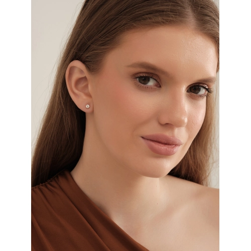 Серьги пусеты из белого золота 585 пробы с фианитами