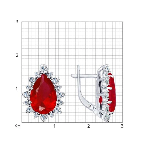 Серьги из серебра 925 пробы с искусственным рубинами и фианитами