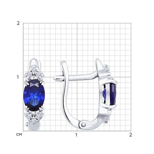 Серьги из серебра 925 пробы с искусвтвенным сапфиром и фианитами