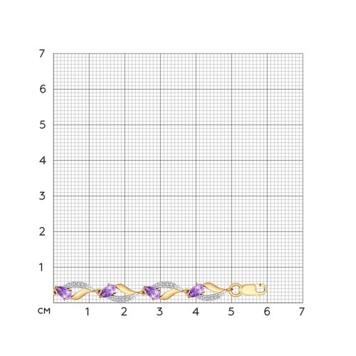 Браслет из золота 585 с аметистами и фианитами