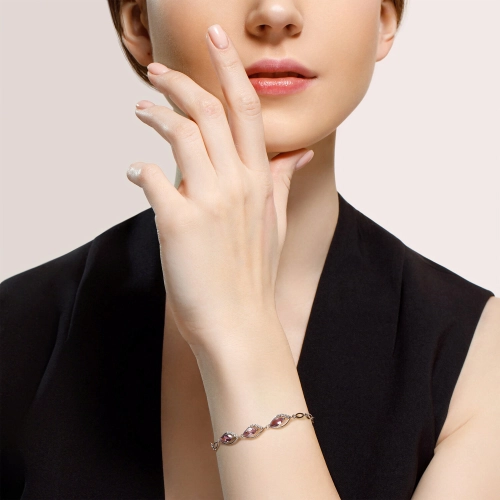 Браслет из серебра 925 пробы с аметистами и фианитами