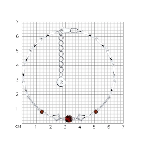 Браслет из серебра 925 пробы с гранатом и фианитами