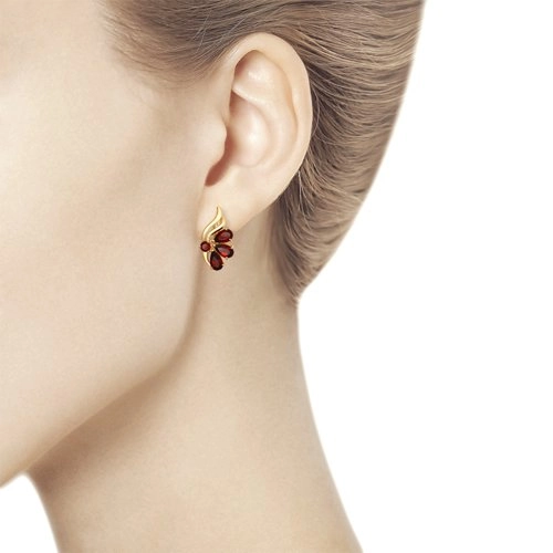 Серьги из золота 585 пробы с гранатом