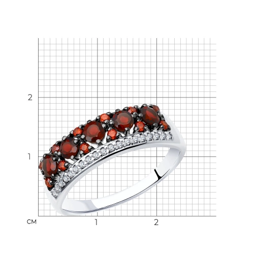 Кольцо из серебра 925 пробы с гранатом и фианитами