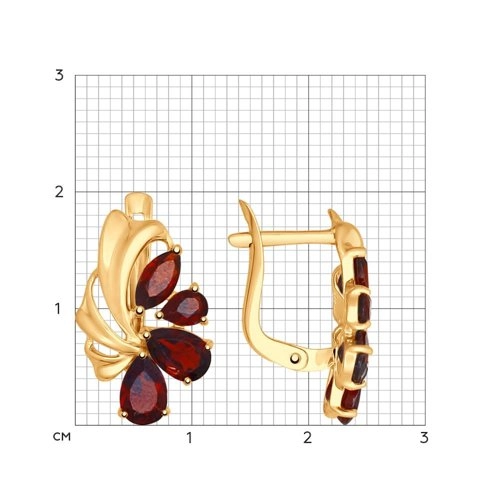 Серьги из золота 585 пробы с гранатом
