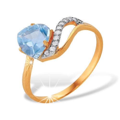 Кольцо из золота 585 пробы с топазом London Blue и фианитами