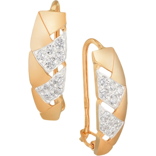 Серьги петельки из золота 585 пробы с фианитами