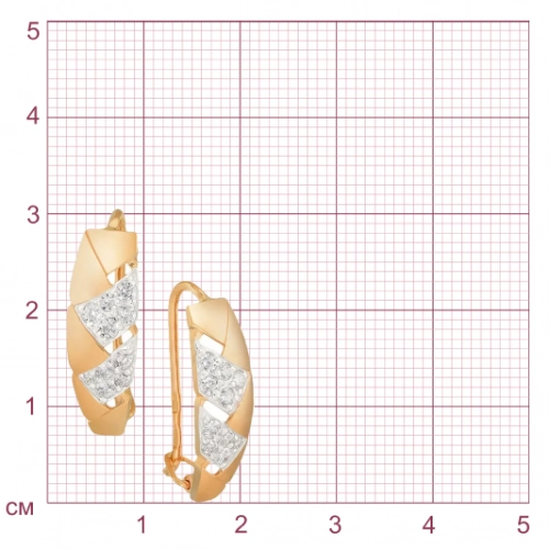 Серьги петельки из золота 585 пробы с фианитами