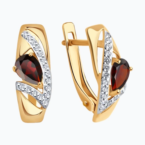 Серьги из золота 585 пробы с гранатами и фианитами