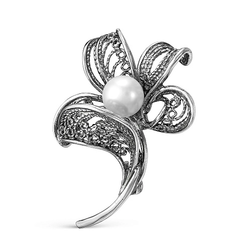 Брошь из серебра 925 пробы с жемчугом