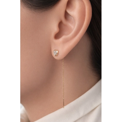 Серьги продевки из золота 585 пробы с фианитами