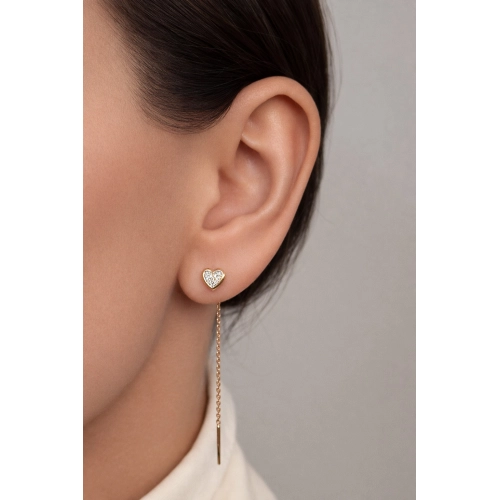 Серьги продевки из золота 585 пробы с фианитами