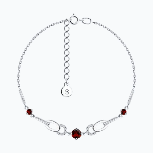 Браслет из серебра 925 пробы с гранатом и фианитами