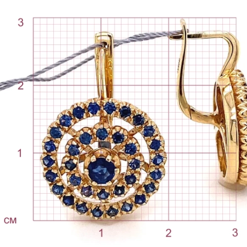 Серьги из желтого золота 585 пробы с сапфиром