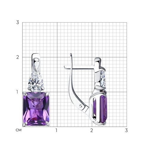 Серьги (925) аметист синт., фианит
