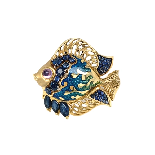 Подвеска (750 ж) сапфир, аметист, эмаль, бриллиант