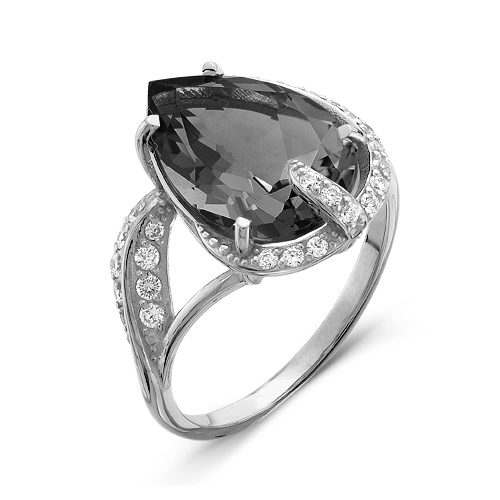 Кольцо из серебра 925 пробы с кристаллом цвета турмалин и фианитами