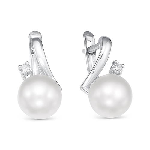 Серьги из серебра 925 пробы с жемчугом и фианитами