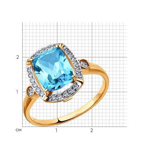 Кольцо из золота 585 пробы с топазом и финитами