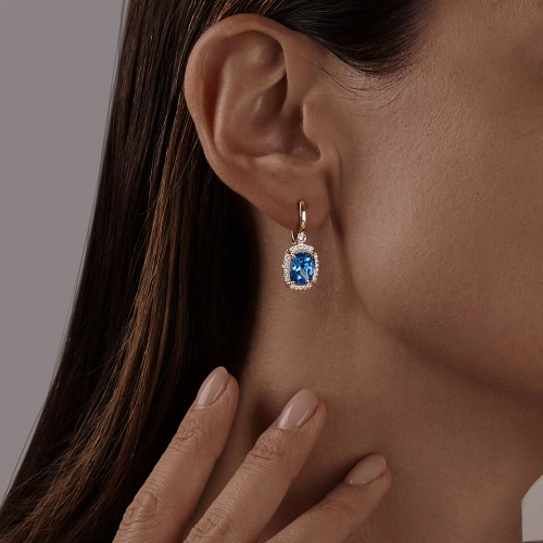 Серьги из золота 585 пробы с топазами и фианитами