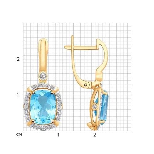 Серьги из золота 585 пробы с топазами и фианитами