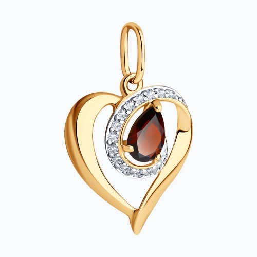 Подвеска из золота 585 пробы с гранатом и фианитами