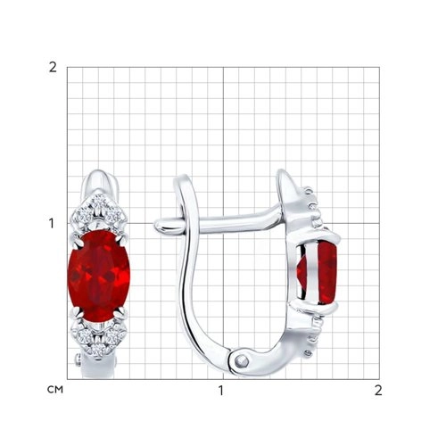 Серьги из серебра 925 пробы с искусственным рубинами и фианитами
