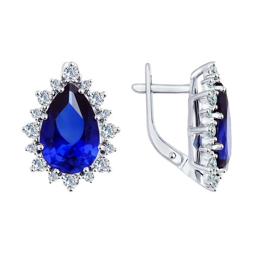 Серьги из серебра 925 пробы с искусвтвенным сапфиром и фианитами
