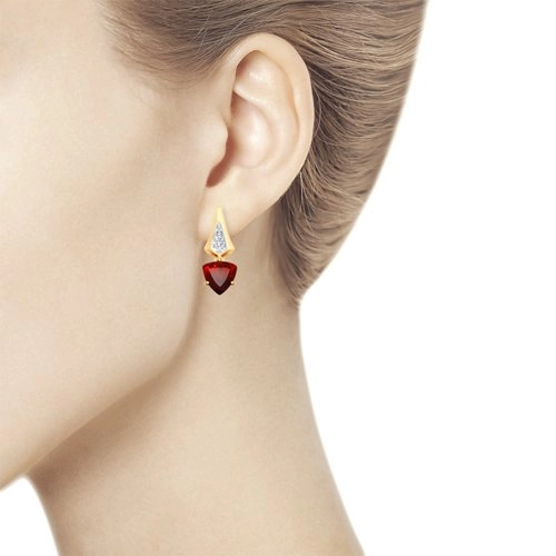Серьги из золота 585 пробы с гранатами и фианитами