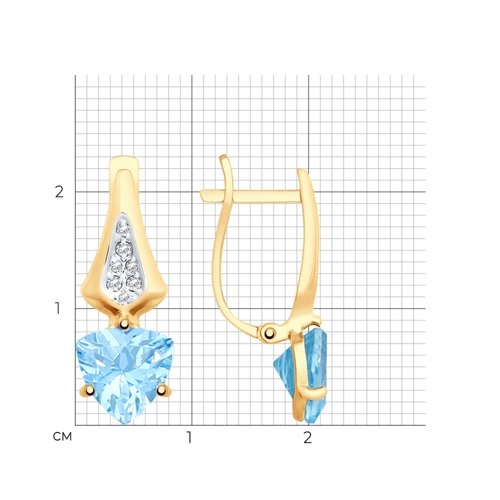 Серьги из золота 585 пробы с топазами и фианитами
