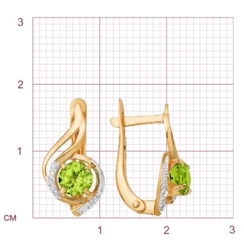 Серьги из золота 585 пробы с хризолитами и фианитами
