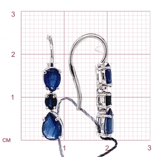Серьги петельки из белого золота 585 пробы с сапфиром