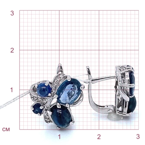 Серьги из белого золота 585 пробы с сапфирами и бриллиантами