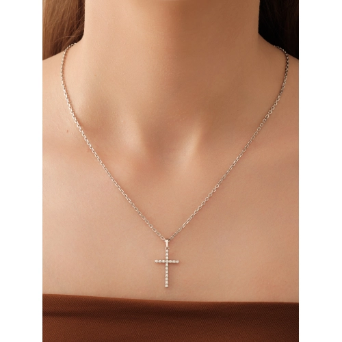 Подвеска декоративный крест из серебра 925 пробы с фианитами