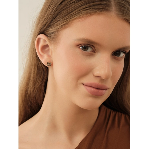 Серьги пусеты из желтого золота 585 пробы с коньячными бриллиантами