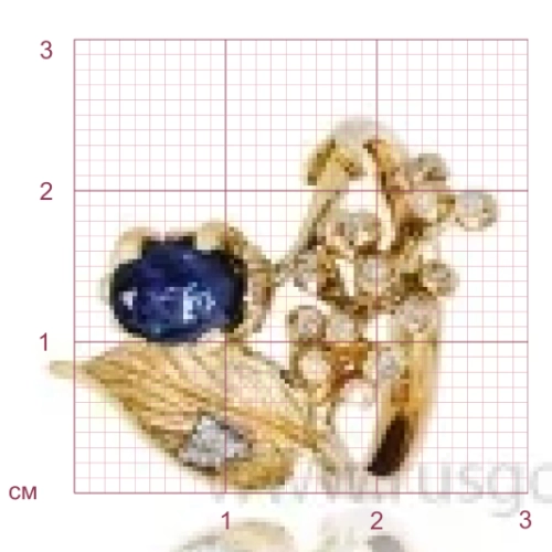 Серьги из желтого золота 585 пробы с сапфиром и бриллиантами
