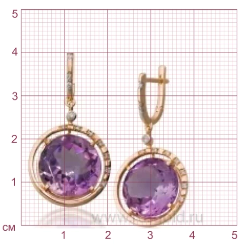 Серьги из белого золота 585 пробы с аметистом и бриллиантами