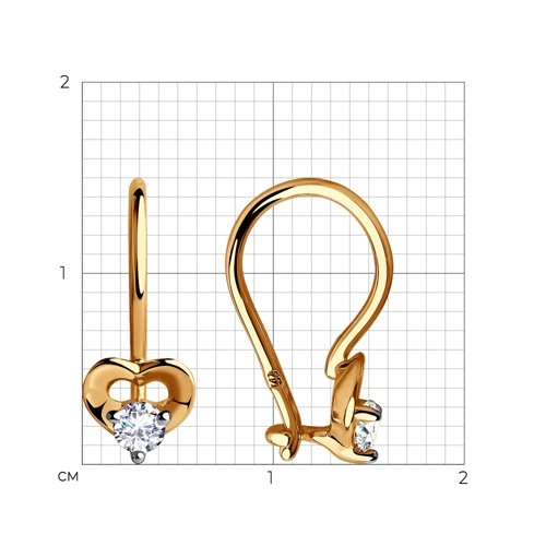 Серьги петельки из золота 585 пробы с фианитами