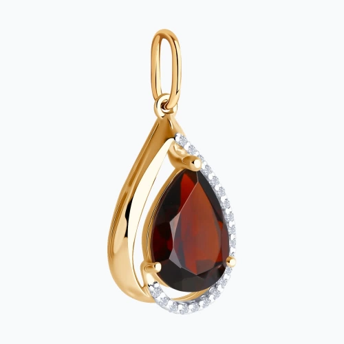 Подвеска из золота 585 пробы с гранатом и фианитами