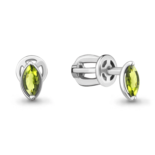 Серьги  пусеты из серебра 925 пробы с хризолитами