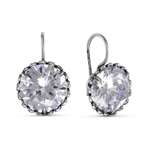Серьги петельки из серебра 925 пробы с фианитами