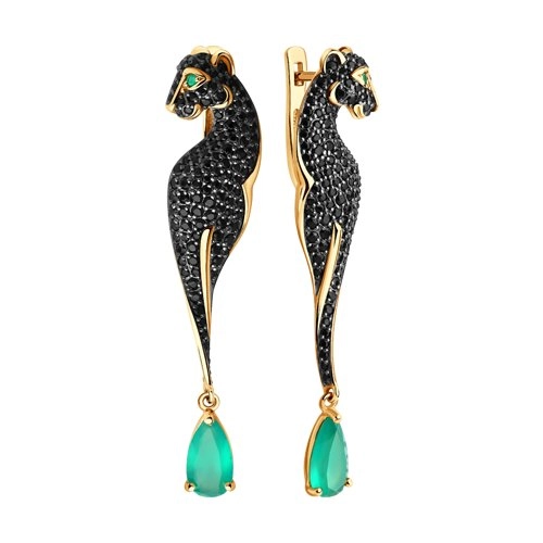 Серьги из золота 585 пробы с агатами и фианитами