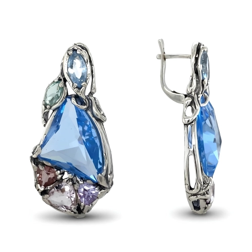 Серьги (925) топаз кварц синтет., фианит
