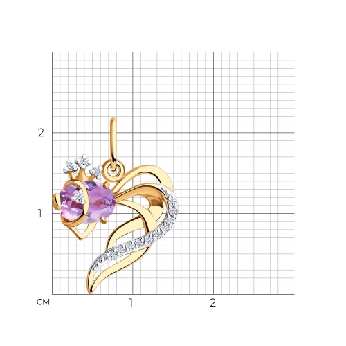 Подвеска из золота 585 пробы с аметистом и фианитами